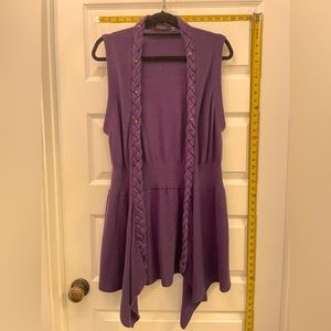 FYLO Purple Braided Open Front Sleeveless Cardigan